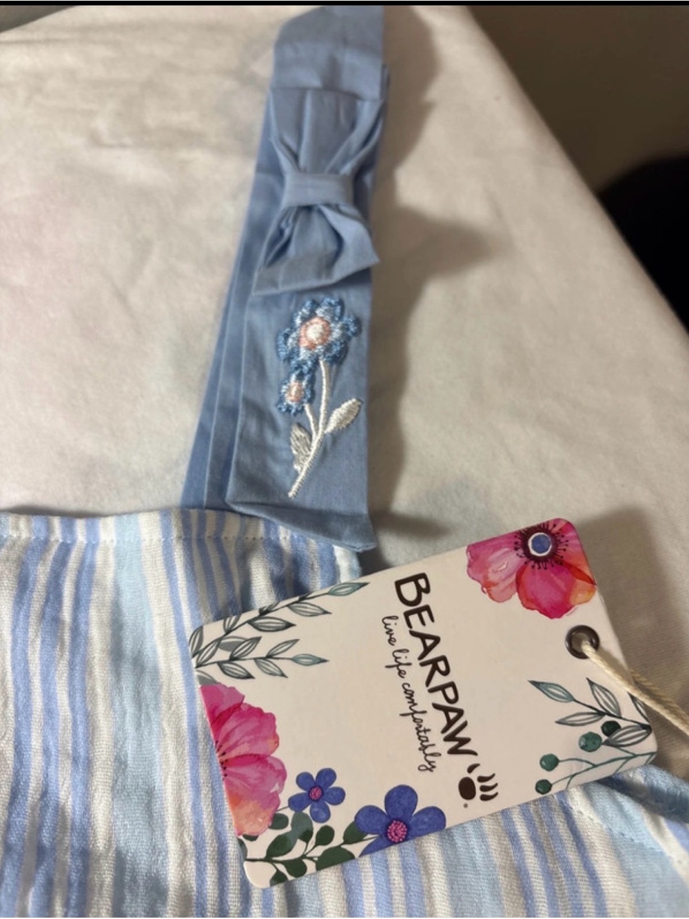 Bearpaw girls 14 2 piece skirt set  Light Blue pin stripe W embroidered floral